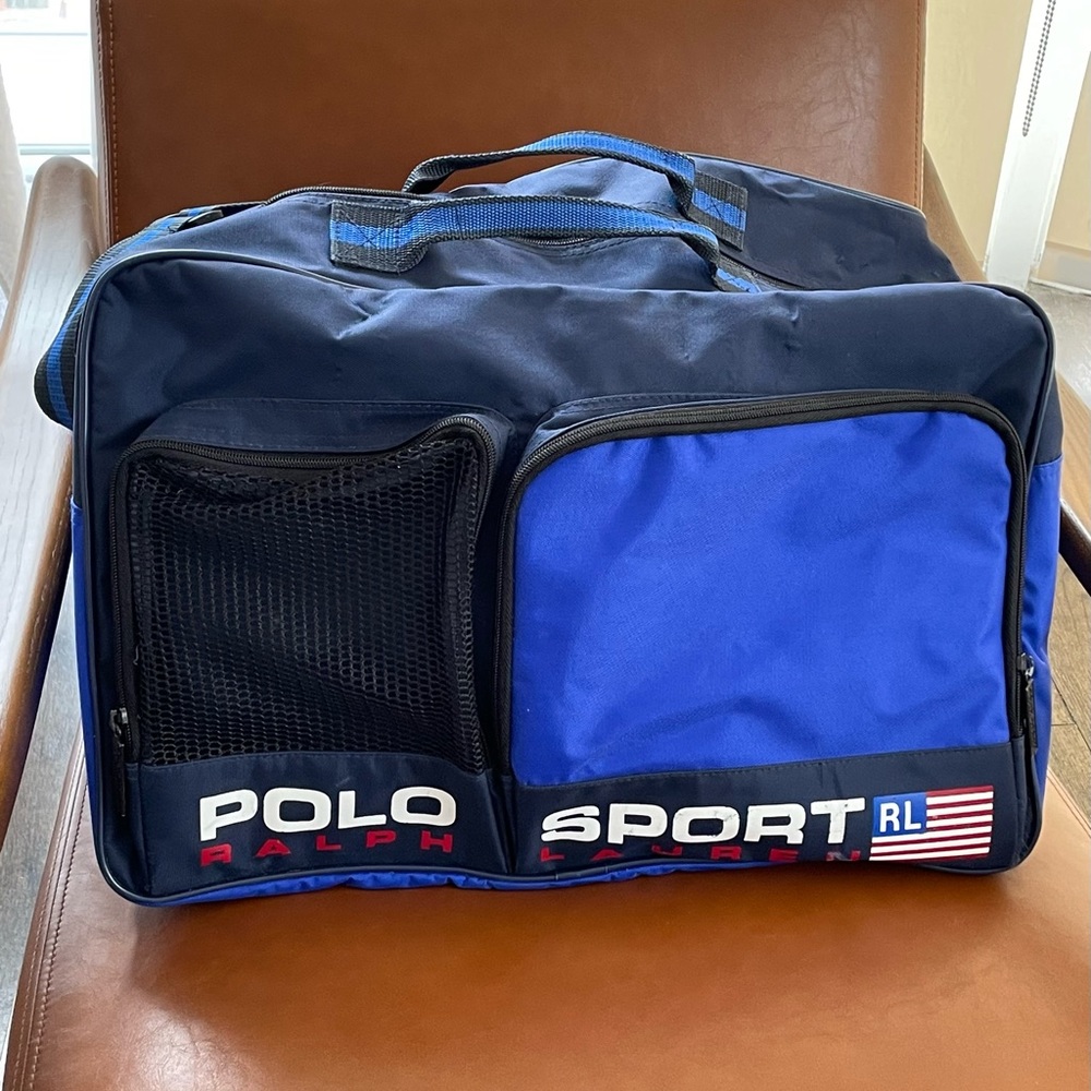 Vintage  90s POLO SPORT Ralph Lauren USA RL Flag Duffle Gym Bag